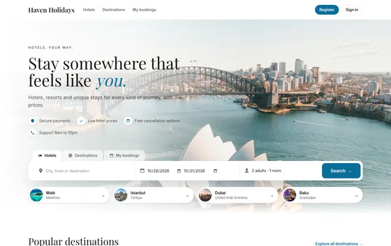 Haven hotel booking website theme